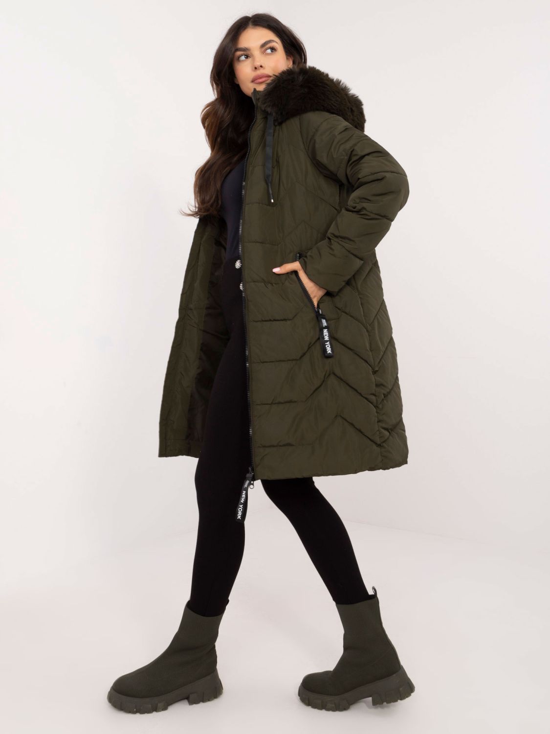 Damen khaki Winterjacke mit Kapuze
