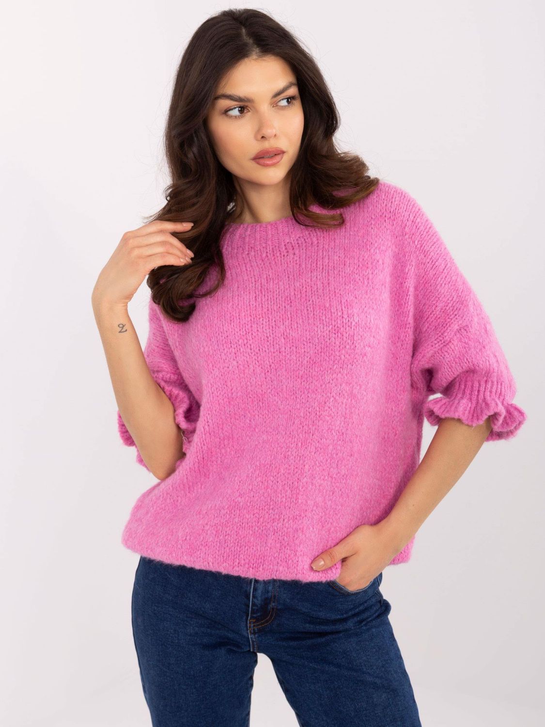 Rosa Pullover mit 3/4 Ärmeln