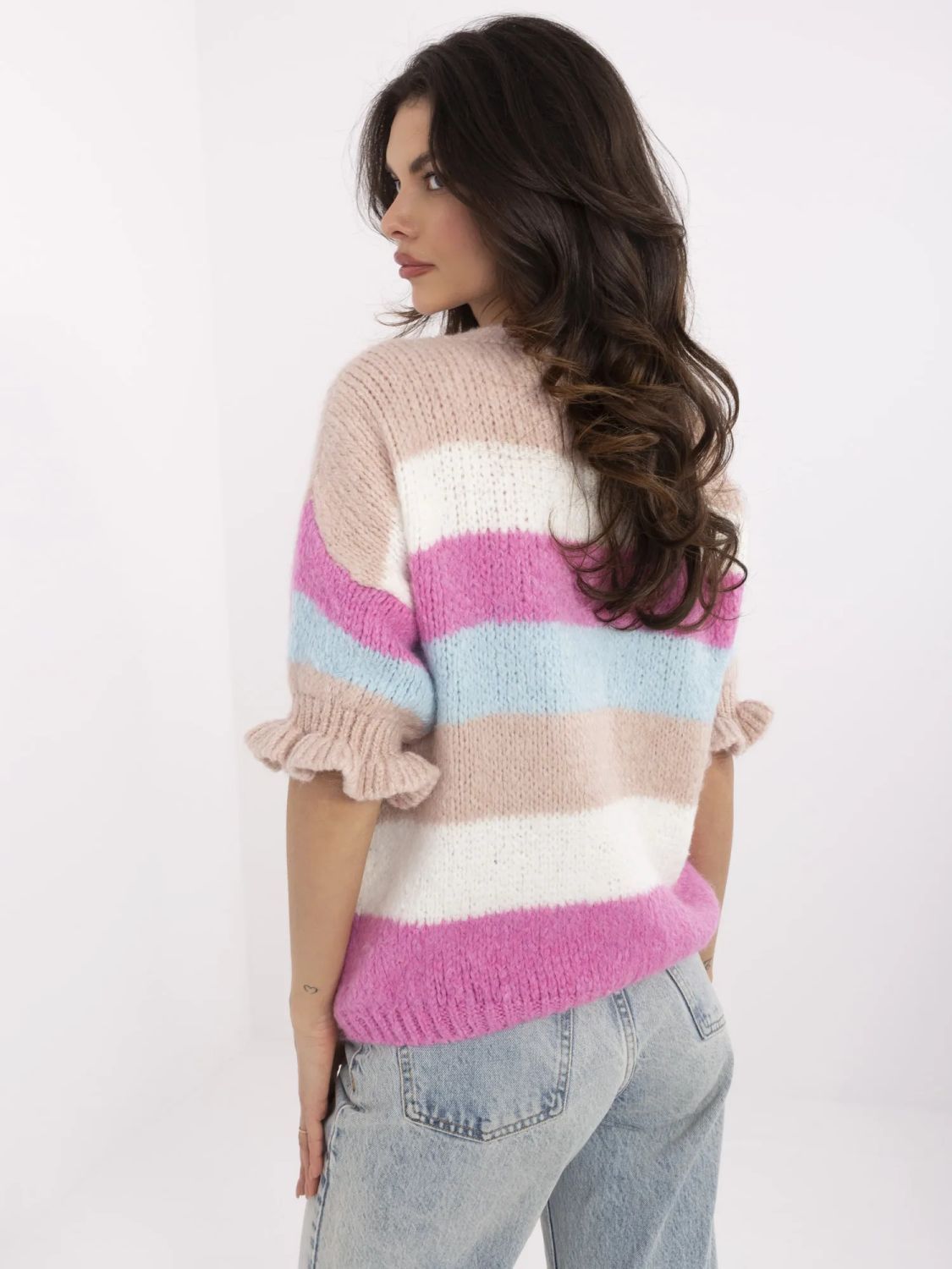 Weiß-rosa Pullover mit 3/4 Ärmeln
