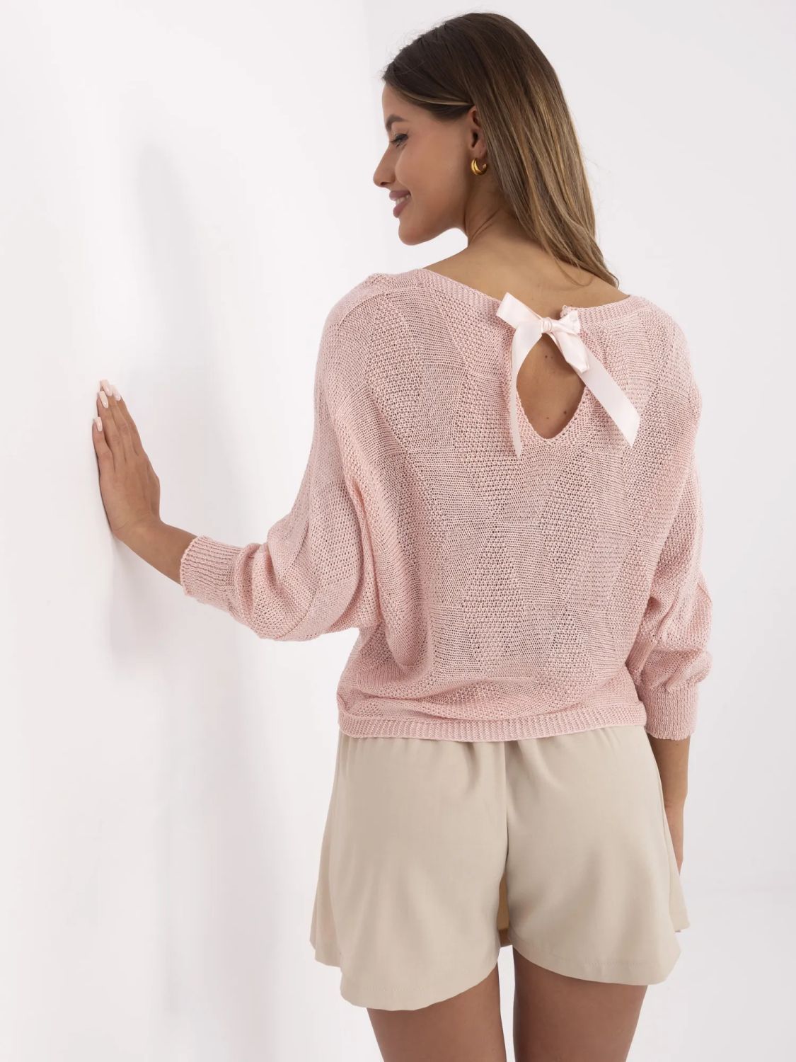 Eleganter rosa Pullover mit 3/4 Ärmeln