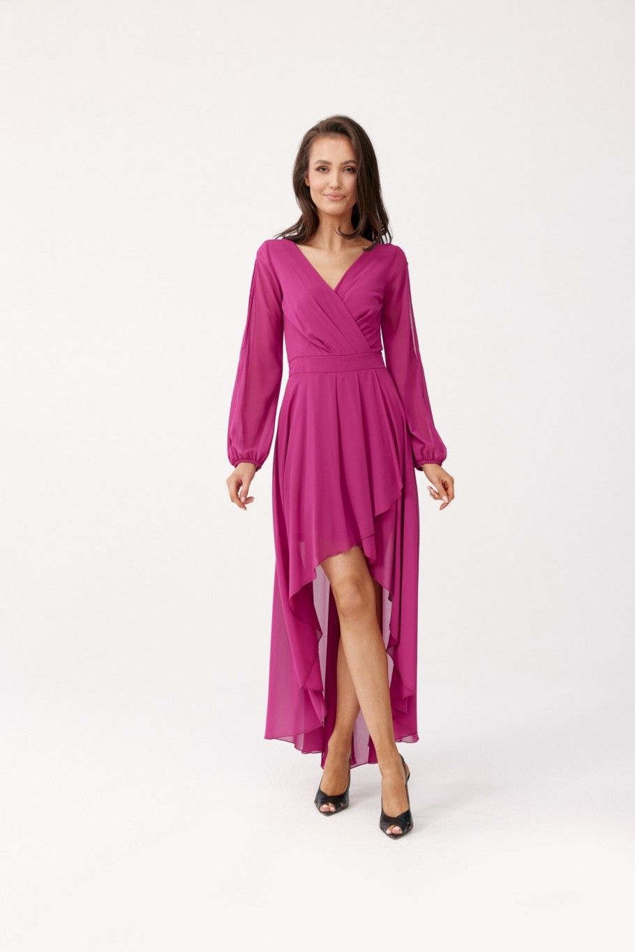 Asymmetrisches Maxi-Kleid mit langen Ärmeln in Bischofsviolett