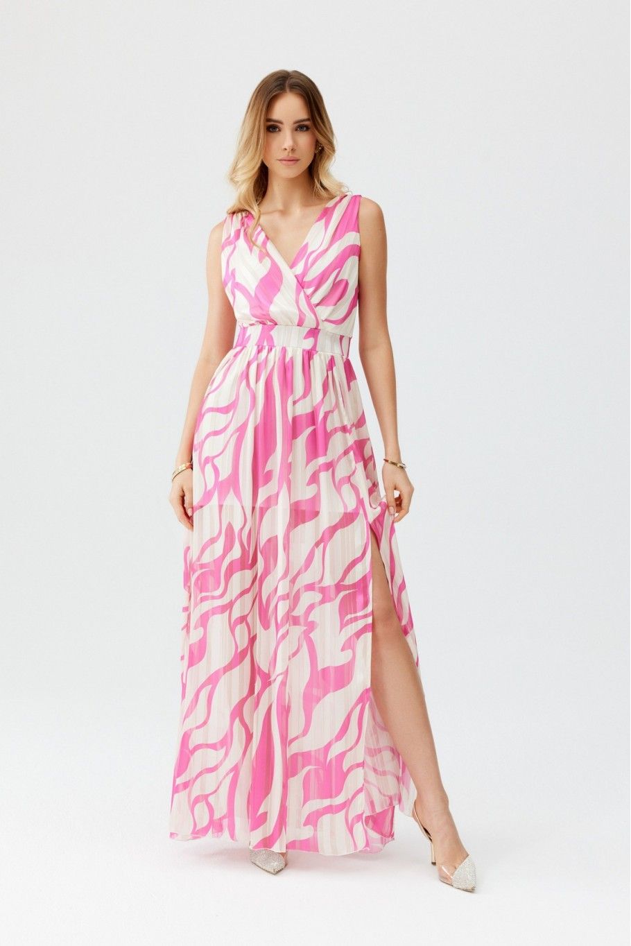 Gemustertes Chiffon-Maxikleid mit Wickelausschnitt