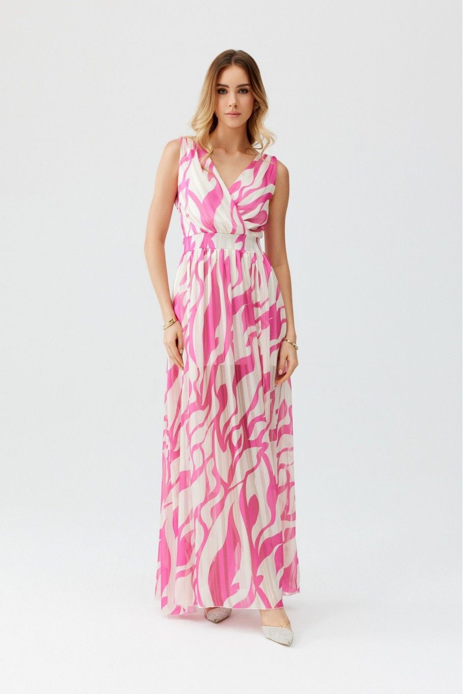 Gemustertes Chiffon-Maxikleid mit Wickelausschnitt