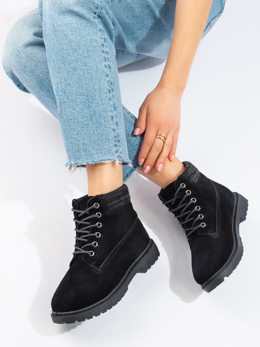 Schwarze Damen Stiefeletten aus echtem Leder von Shelovet