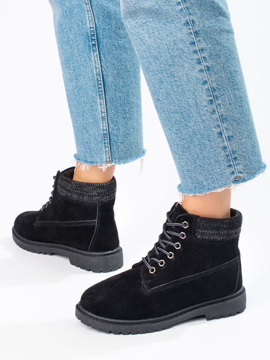 Schwarze Damen Stiefeletten aus echtem Leder von Shelovet