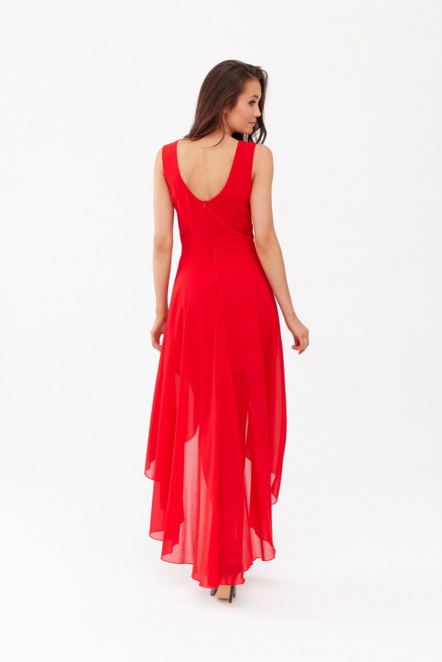 Asymmetrisches rotes Kleid mit Wickelausschnitt