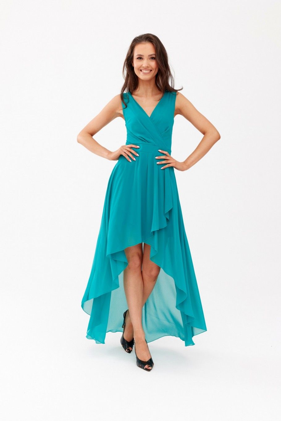 Asymmetrisches Kleid mit Wickelausschnitt in Hellgrün
