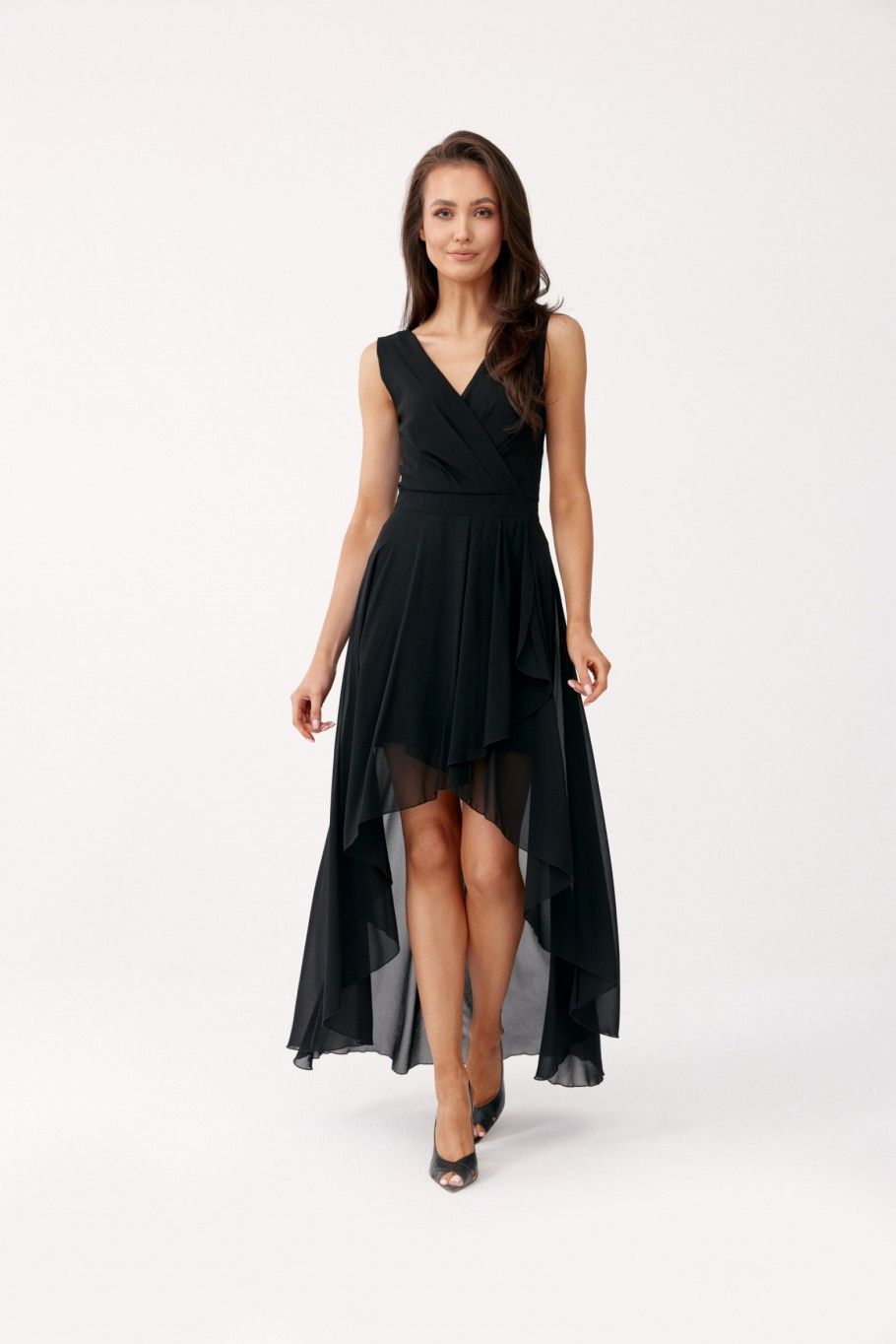 Asymmetrisches Kleid mit Wickelausschnitt, schwarz