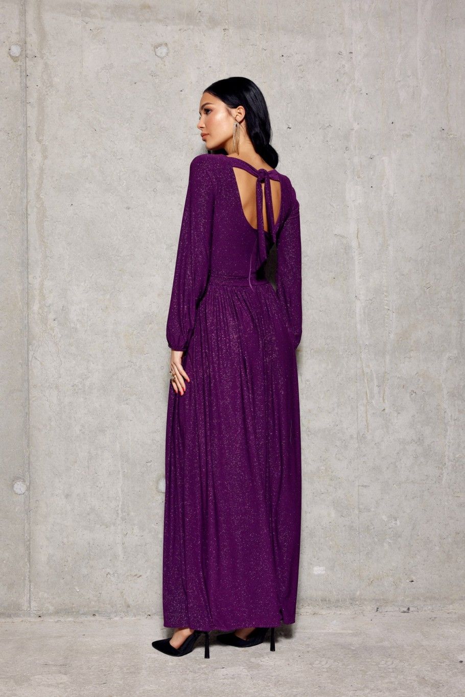 Maxi-Brokatkleid mit langen Ärmeln in Bischofslila