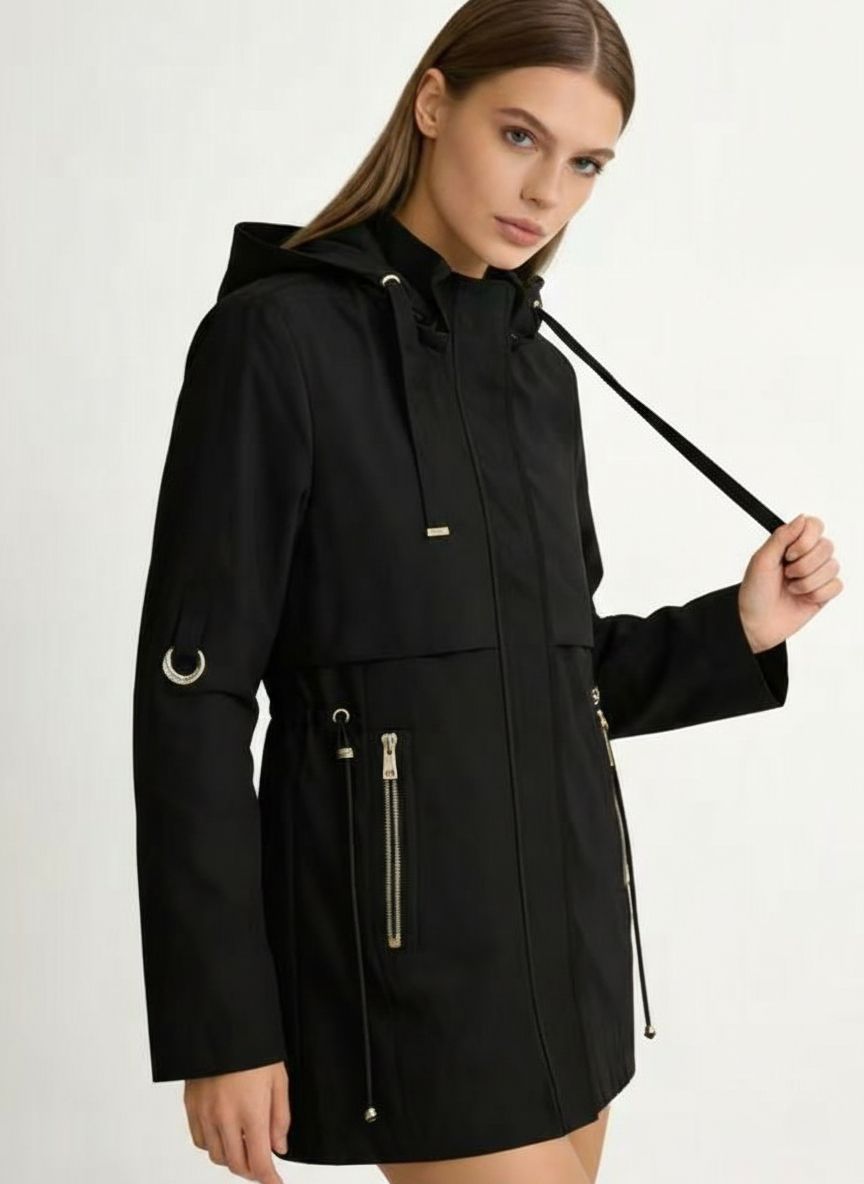 Damen-Parka mit Golddetails Schwarz