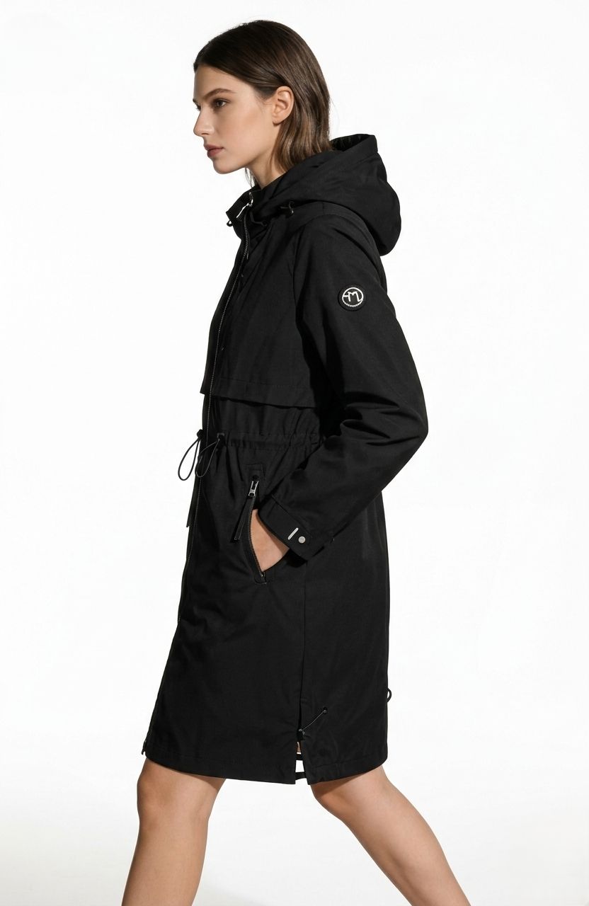 Übergangsparka für Damen mit abnehmbarer Kapuze Schwarz