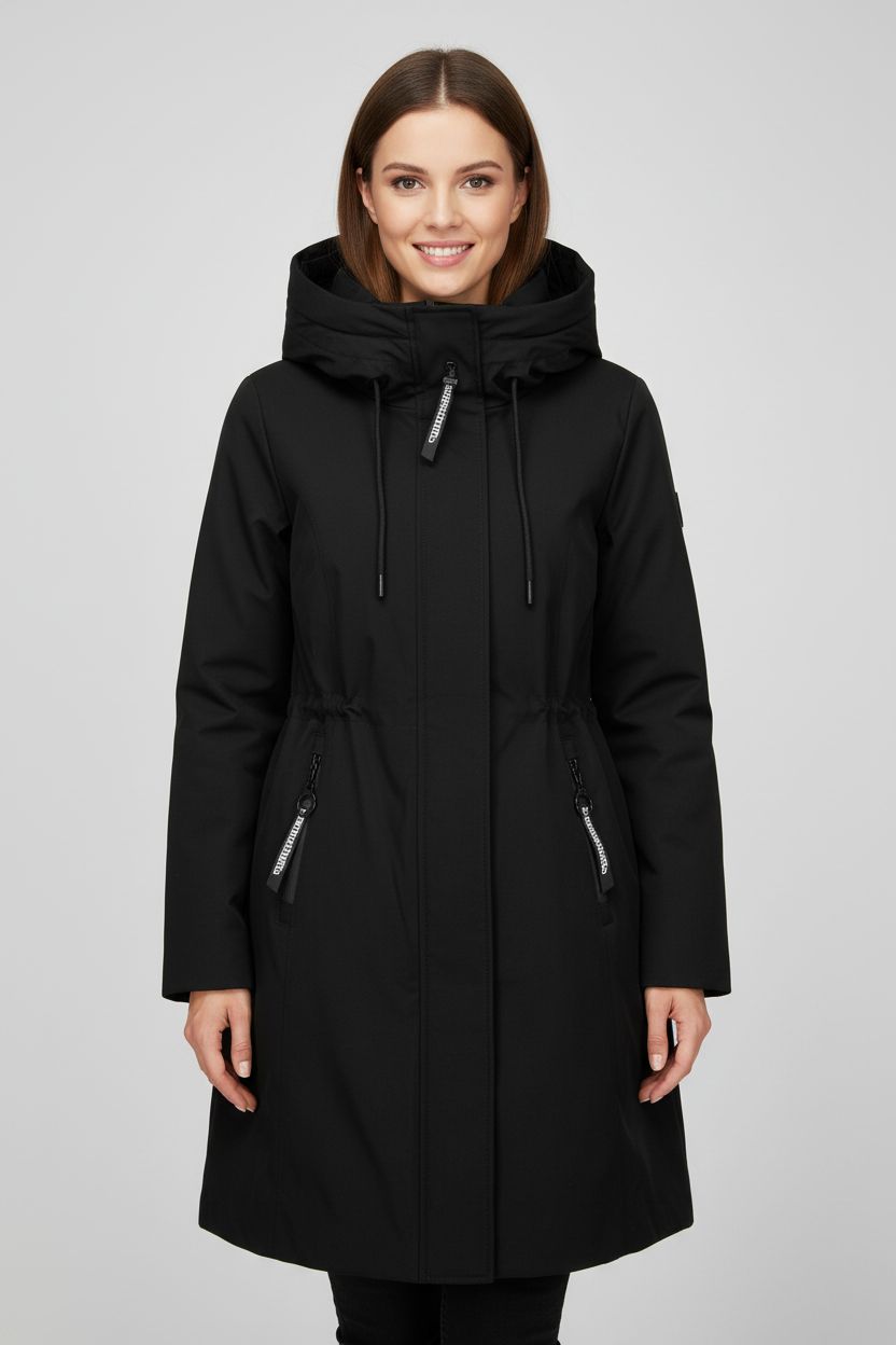 Frühlingsparka mit Zwei-Wege-Reißverschluss Schwarz