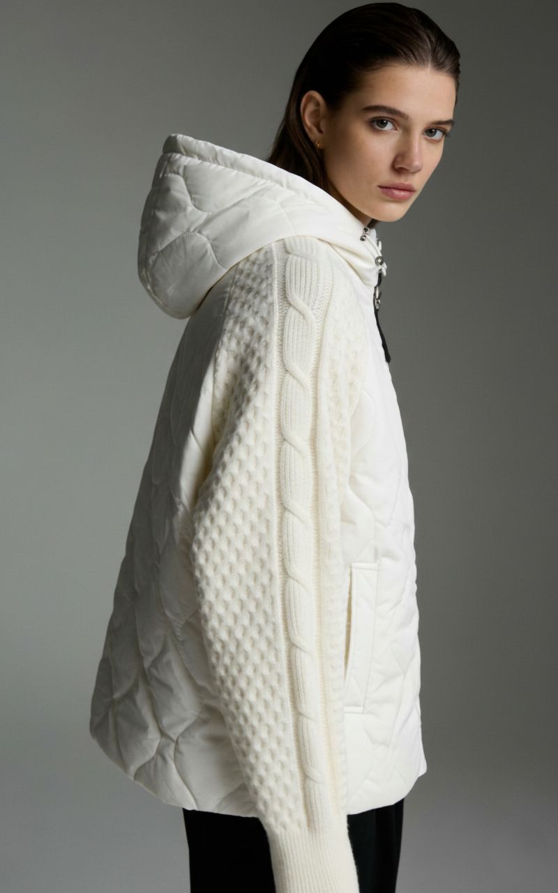 Damen-Übergangsjacke mit Strickärmeln Ecru