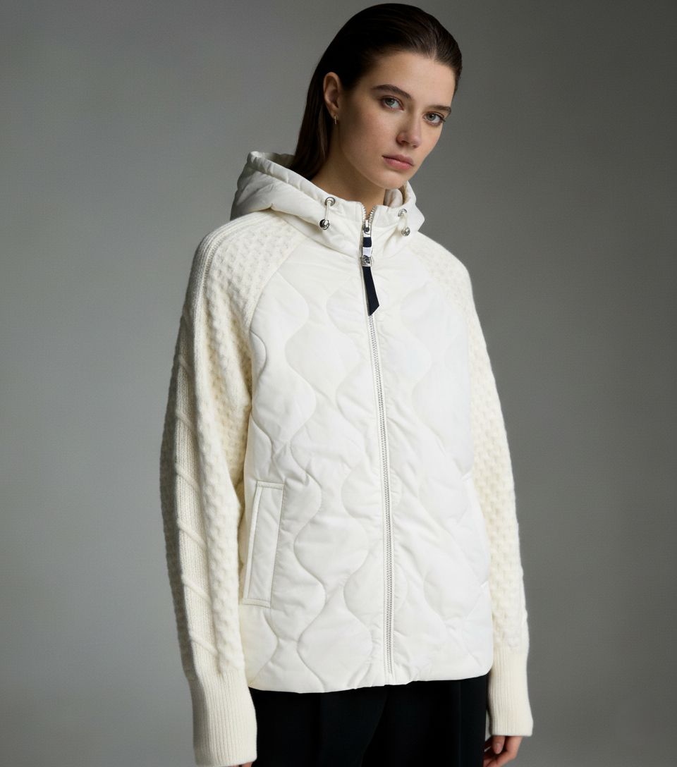 Damen-Übergangsjacke mit Strickärmeln Ecru