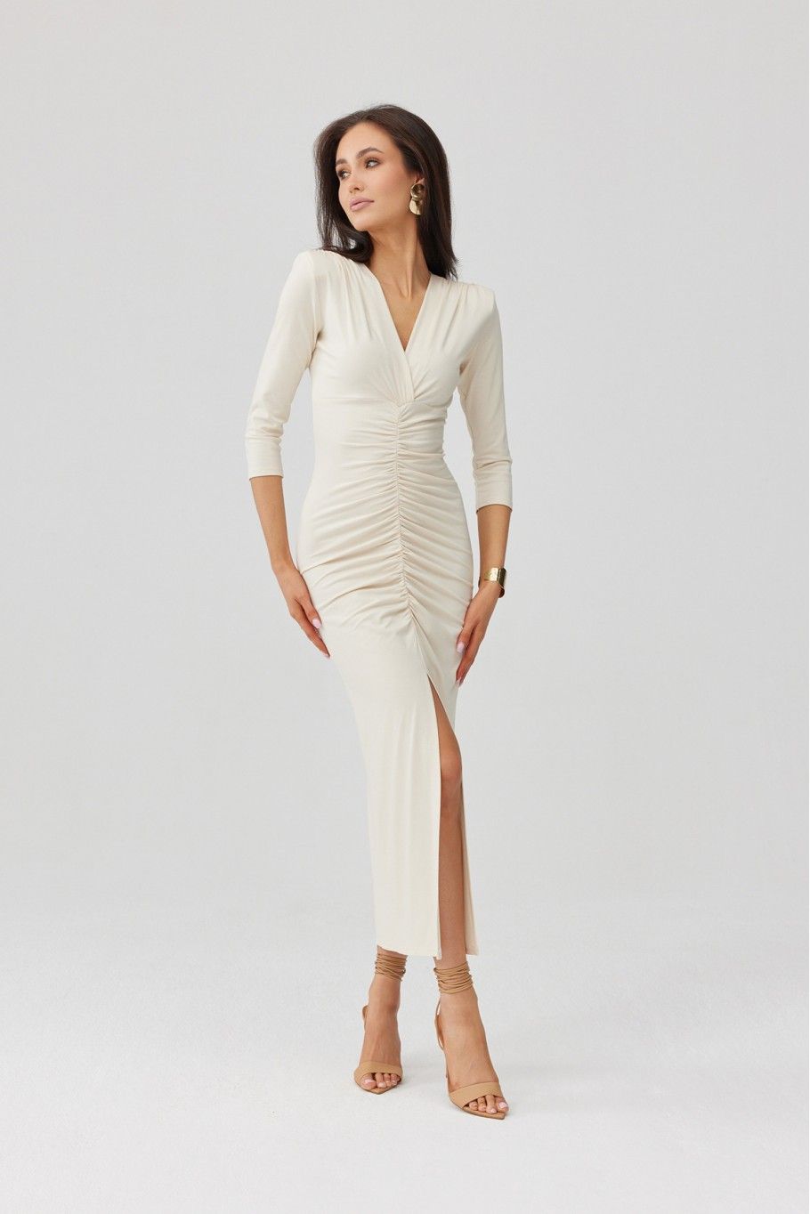 Midi-Kleid in Vanillefarbe Mireya