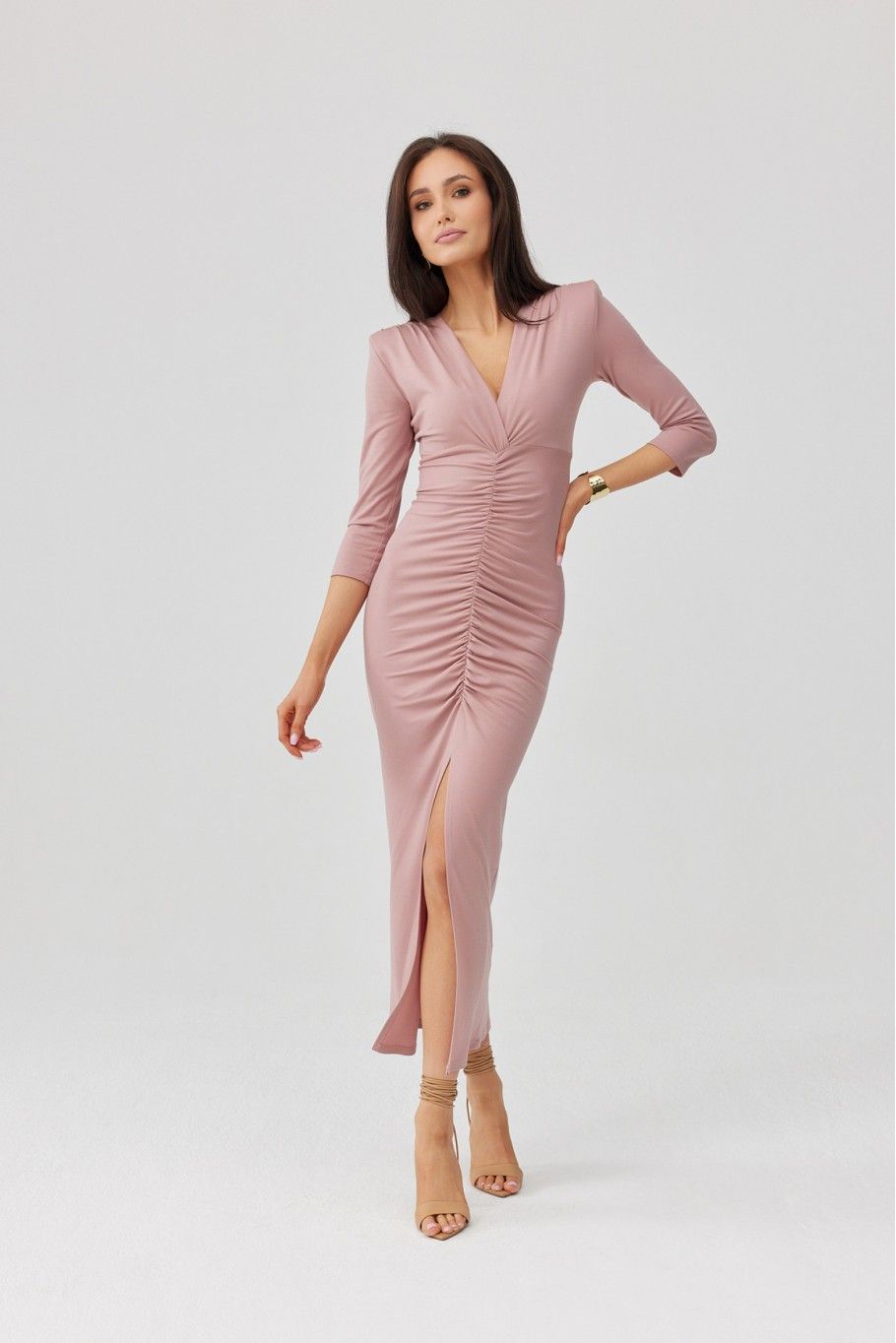 Midi-Kleid in dunklem Rosaton Mireya