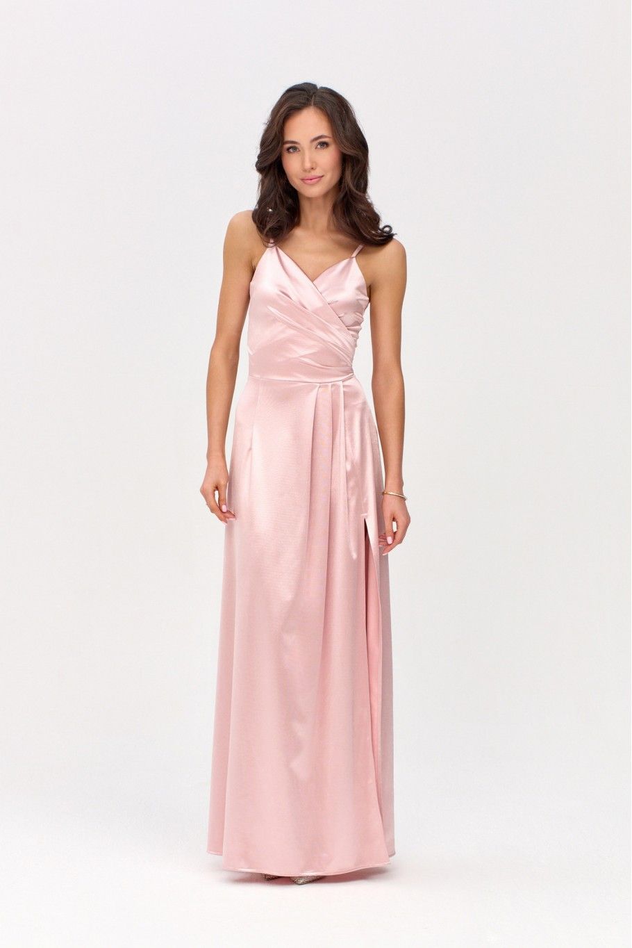 Satiniertes Maxi-Trägerkleid in Rosa
