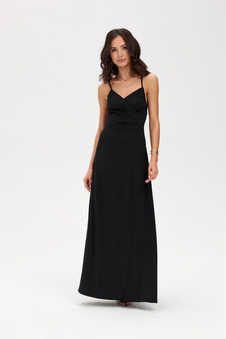 Schwarzes Maxi-Trägerkleid mit Rückenschnürung