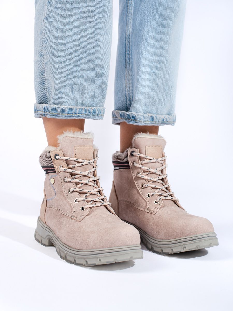 Beige gefütterte Damen-Trapperstiefel