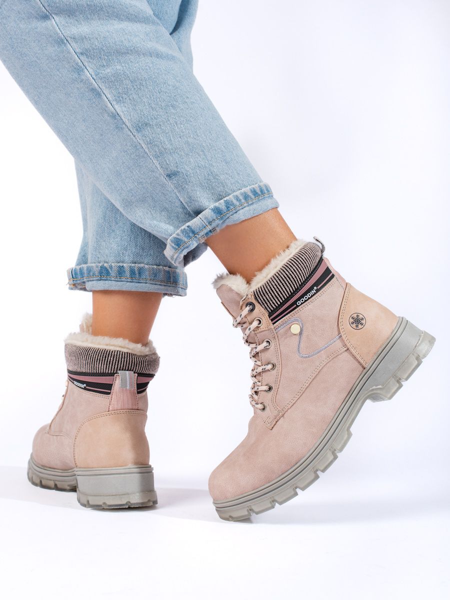 Beige gefütterte Damen-Trapperstiefel