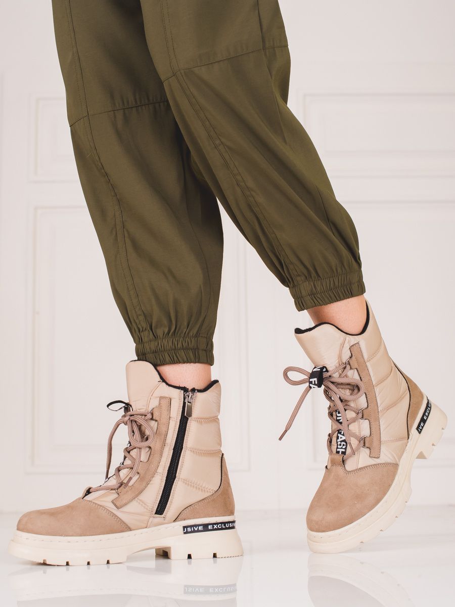 Beige Damen Schneestiefel Shelovet mit Schnürung