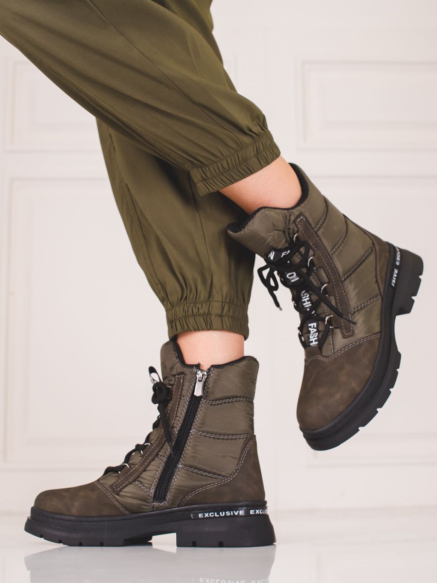 Damen Schneestiefel Shelovet mit Schnürung in Khaki