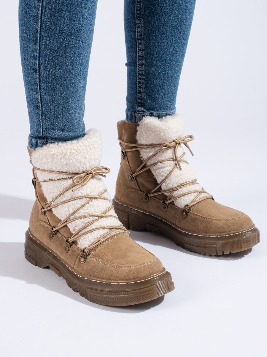 Beige Damen Schneestiefel mit Lammfell Shelovet