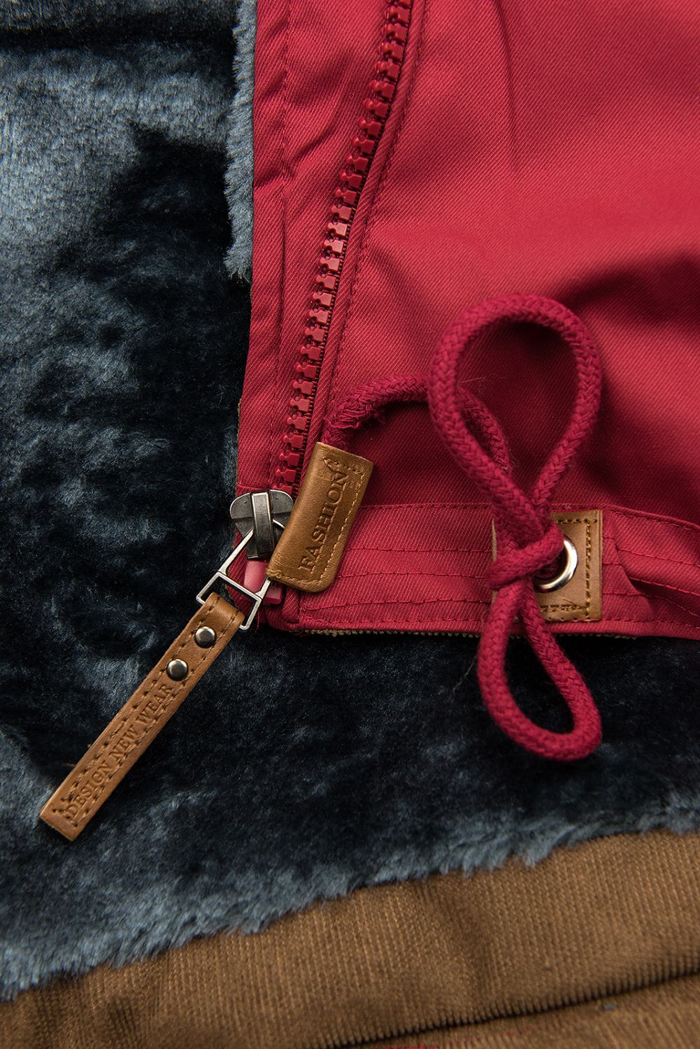 Winterparka mit Kunstfell-Kapuze weinrot/grau