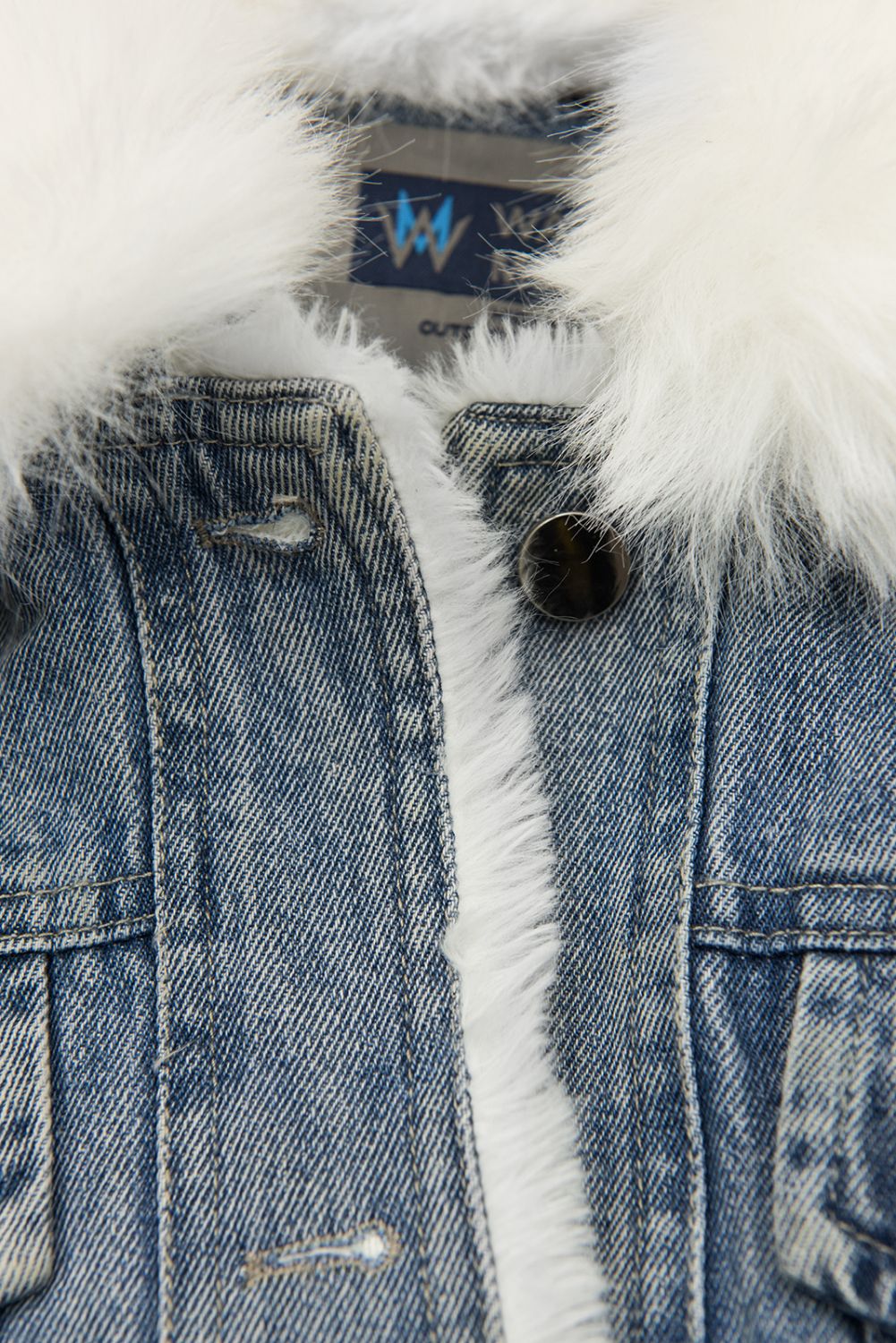 Jeansjacke mit kuscheligem Fellimitat blau/weiß
