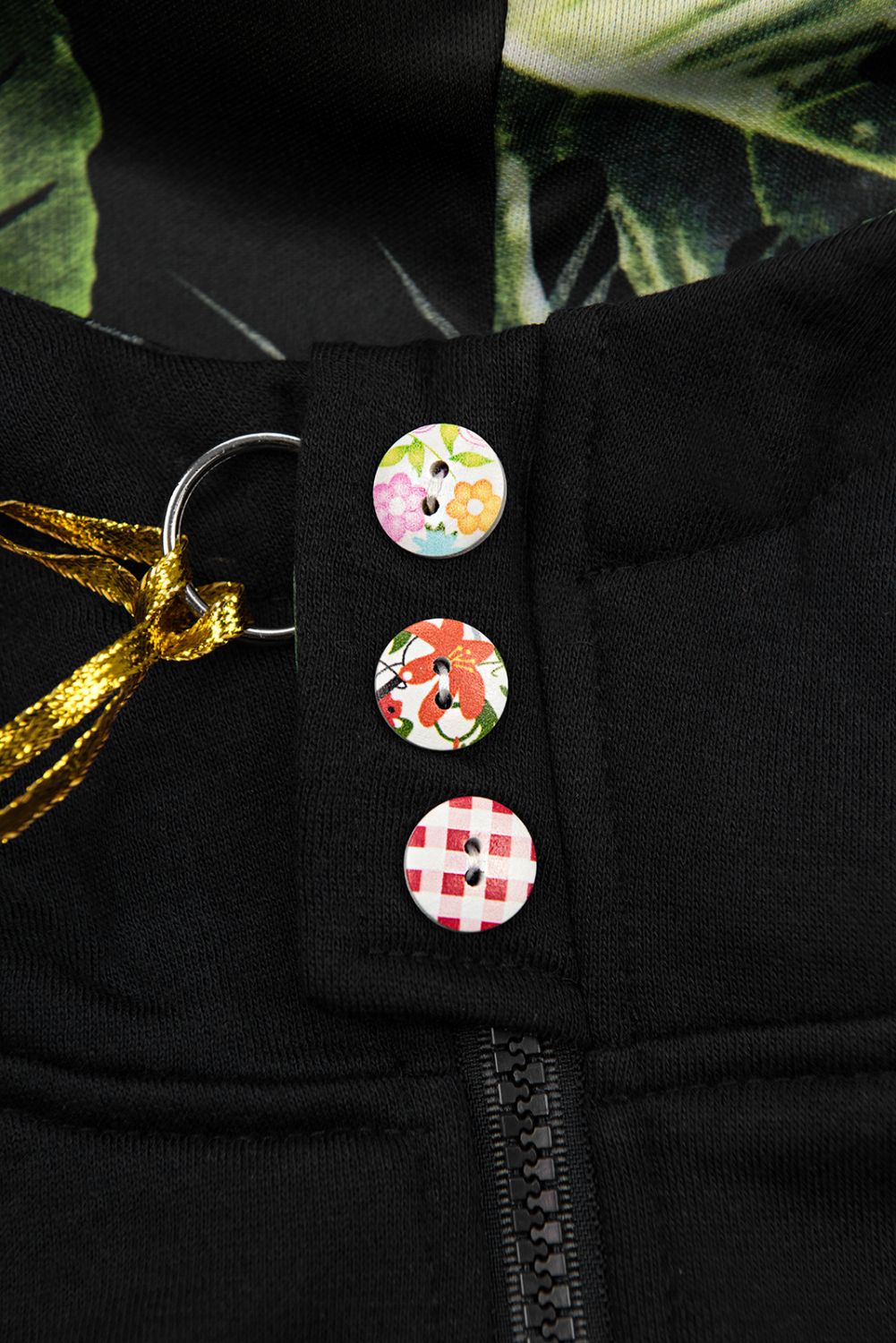 Sweatjacke - geblümtes Kapuzenfutter schwarz