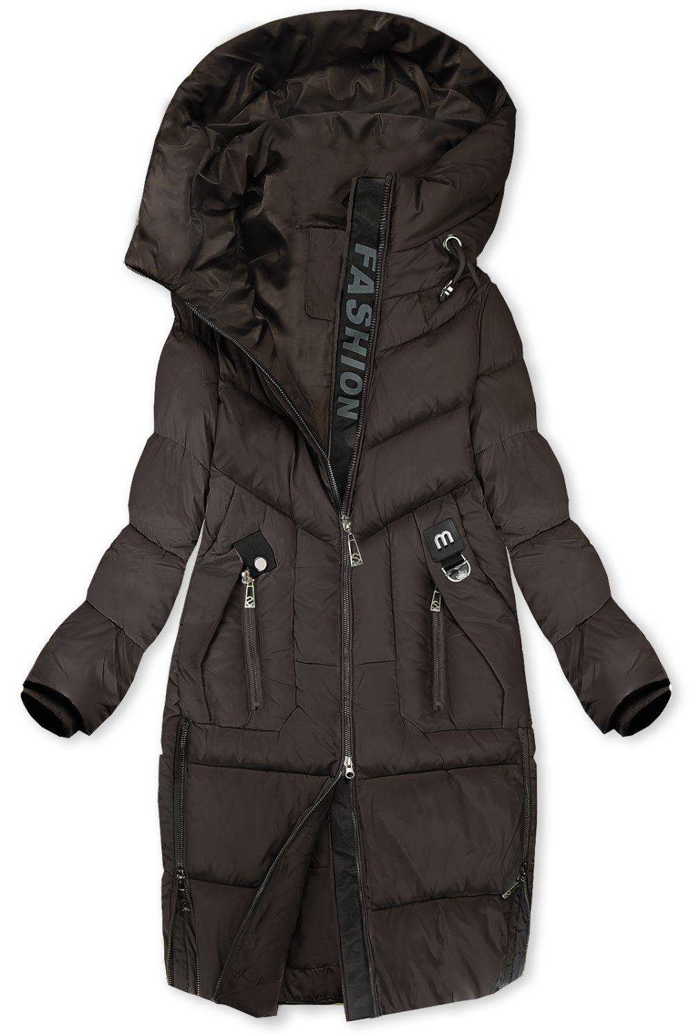 Damen-Steppmantel für den Winter mit voluminöser Kapuze Kalt Braun