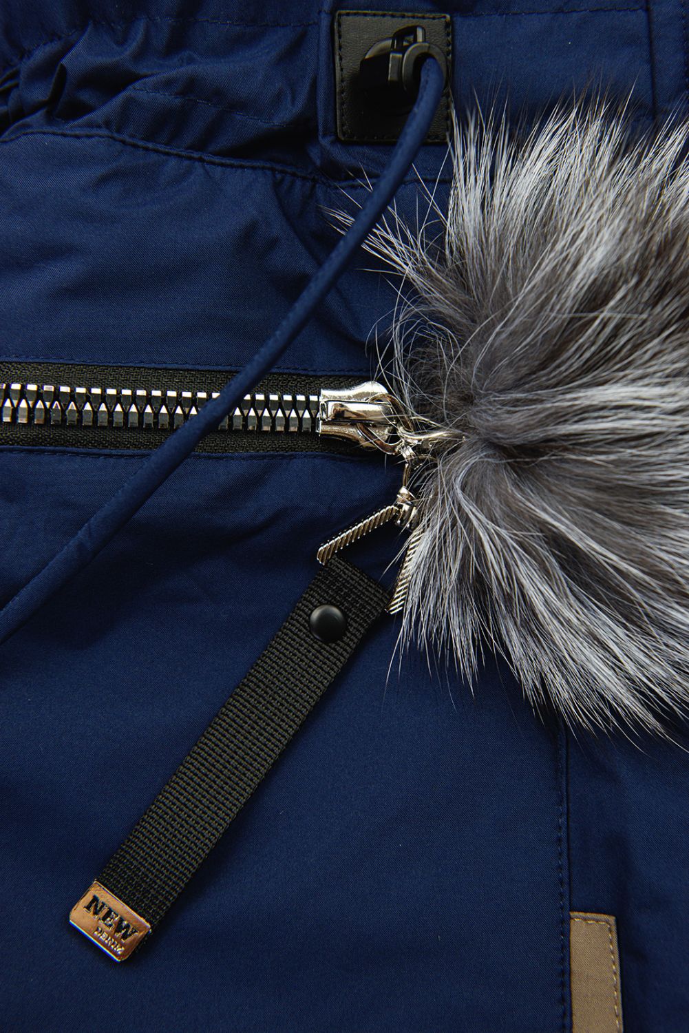 Langer Damen-Winterparka mit verstellbarer Taille Dunkelblau