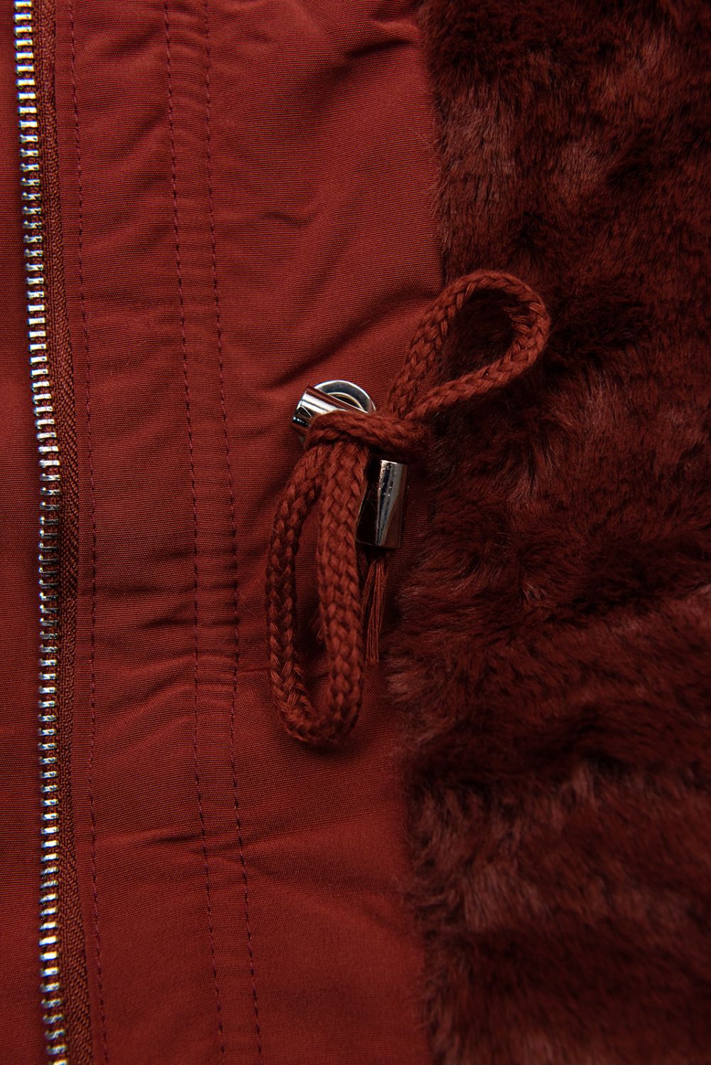 Winterparka mit Fellimitat braunrot