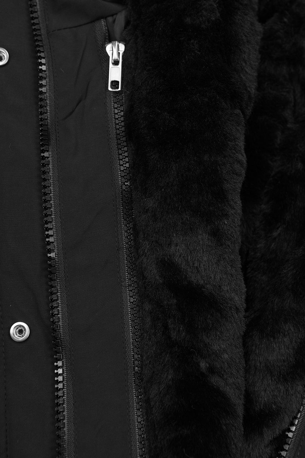 Parkajacke mit abnehmbarem Teddy-Futter schwarz