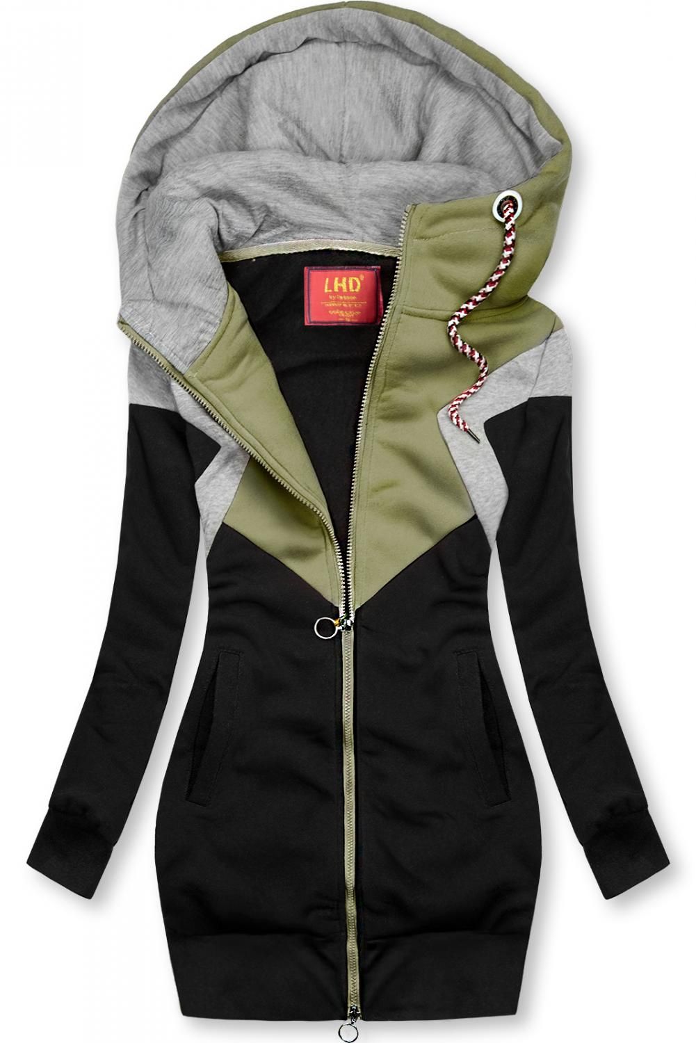 Sweatjacke in langer Form schwarz/khaki/grau