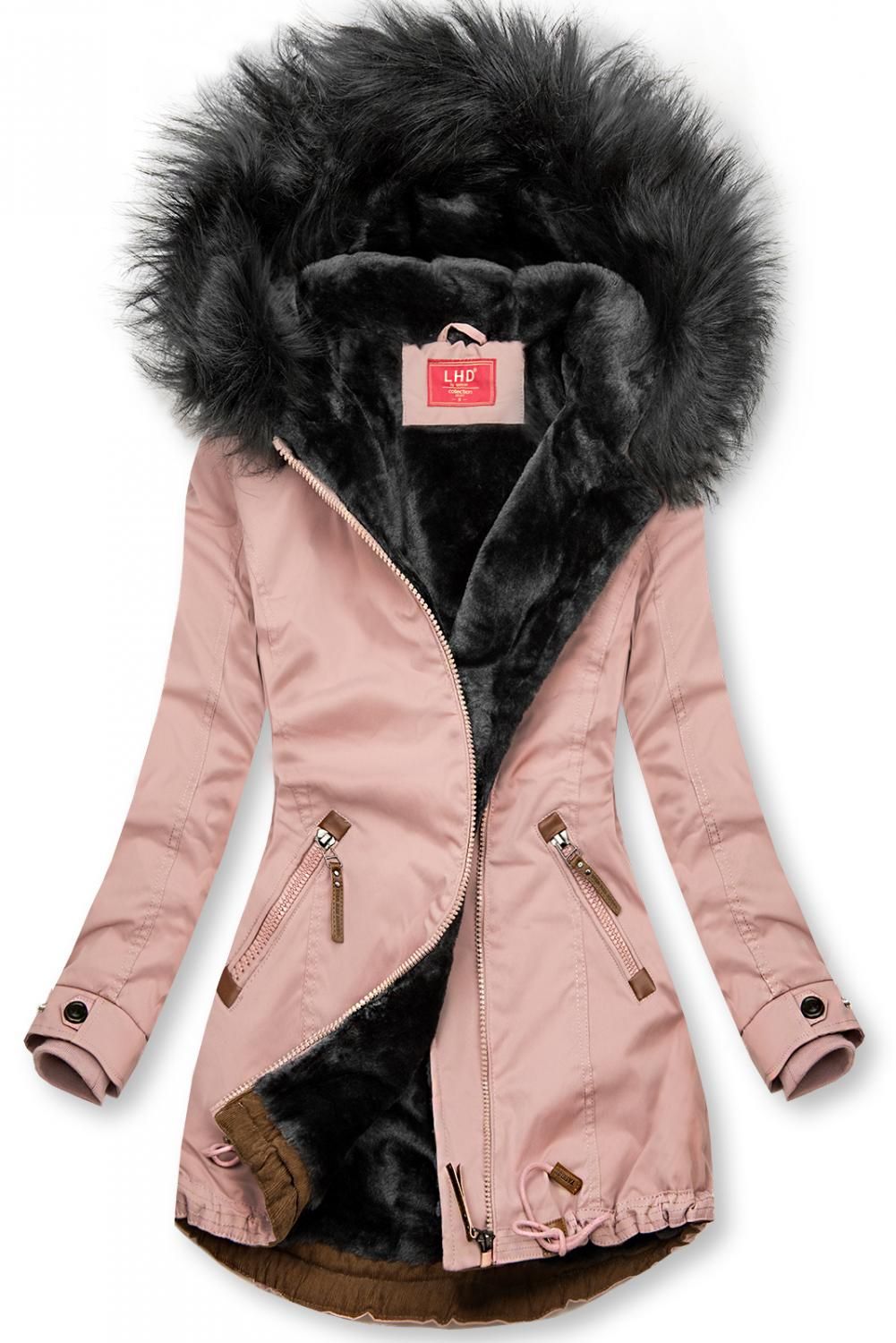 Winterparka mit Kunstfell-Kapuze rosa