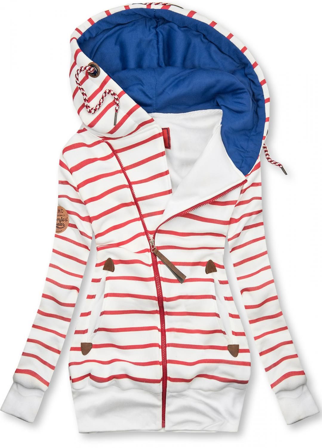 Kapuzenjacke in Streifenoptik weiß/rot/blau