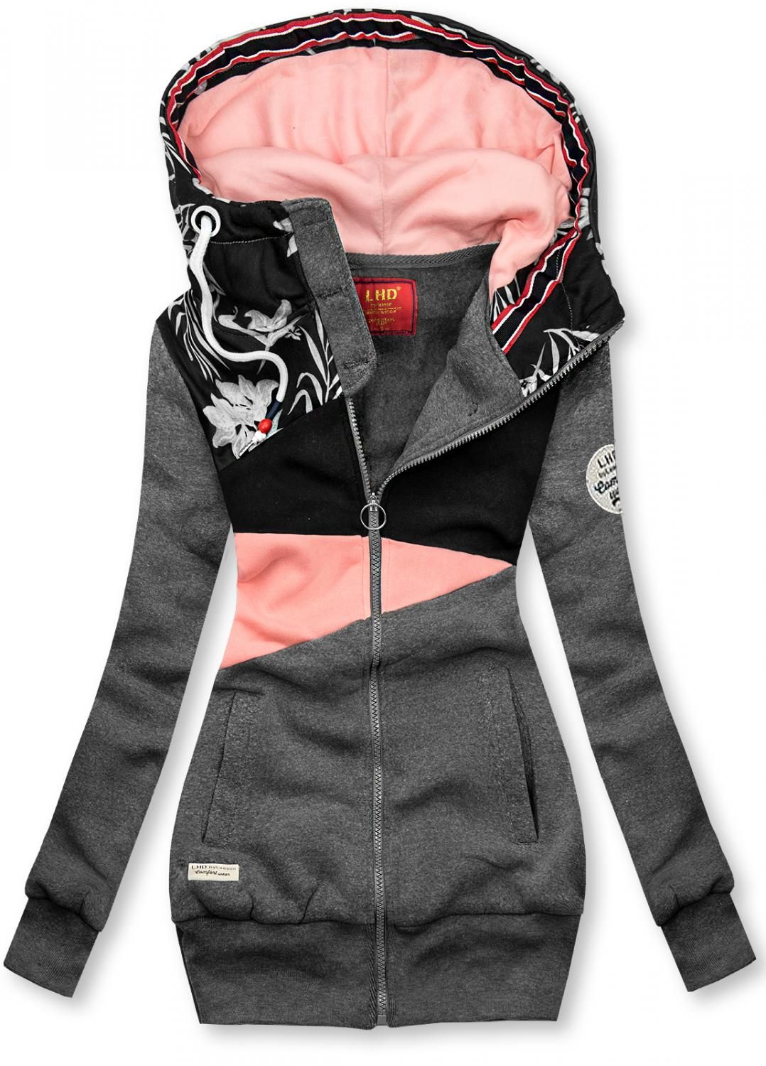 Erweitertes Sweatshirt mit Blumenmuster Graphit