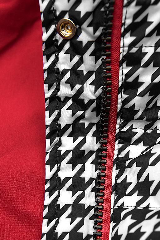 Leichter Parka mit Kapuze Rot/Hahnentrittmuster