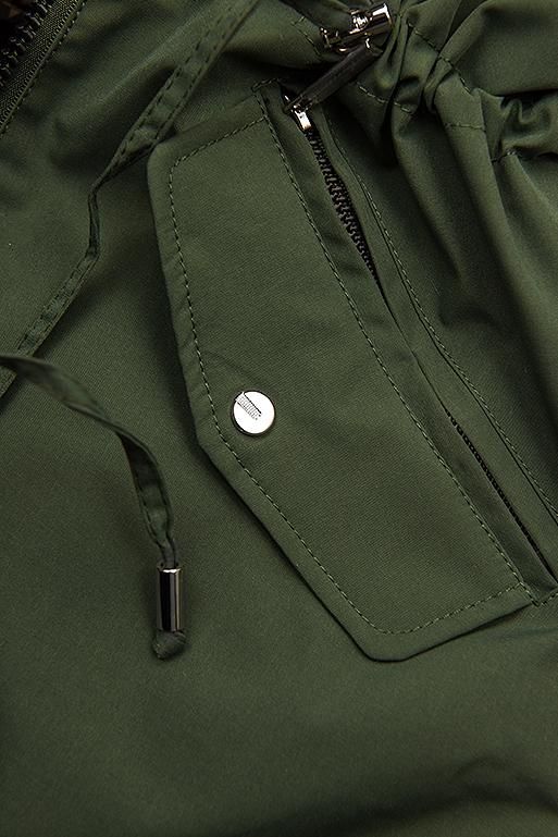 Leichter Parka mit Kapuze Khaki/Hahnentrittmuster