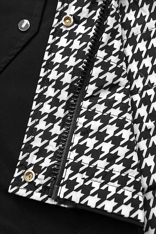 Leichter Parka mit Kapuze Schwarz/Hahnentrittmuster