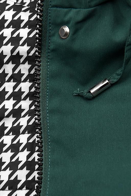 Leichter Parka mit Kapuze Grün/Hahnentrittmuster
