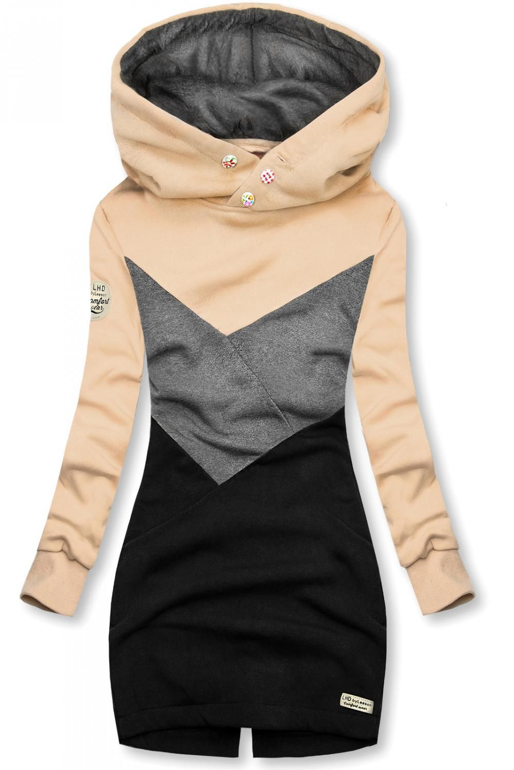 Verlängerte Sweatshirt mit Kapuze beige/grau/schwarz