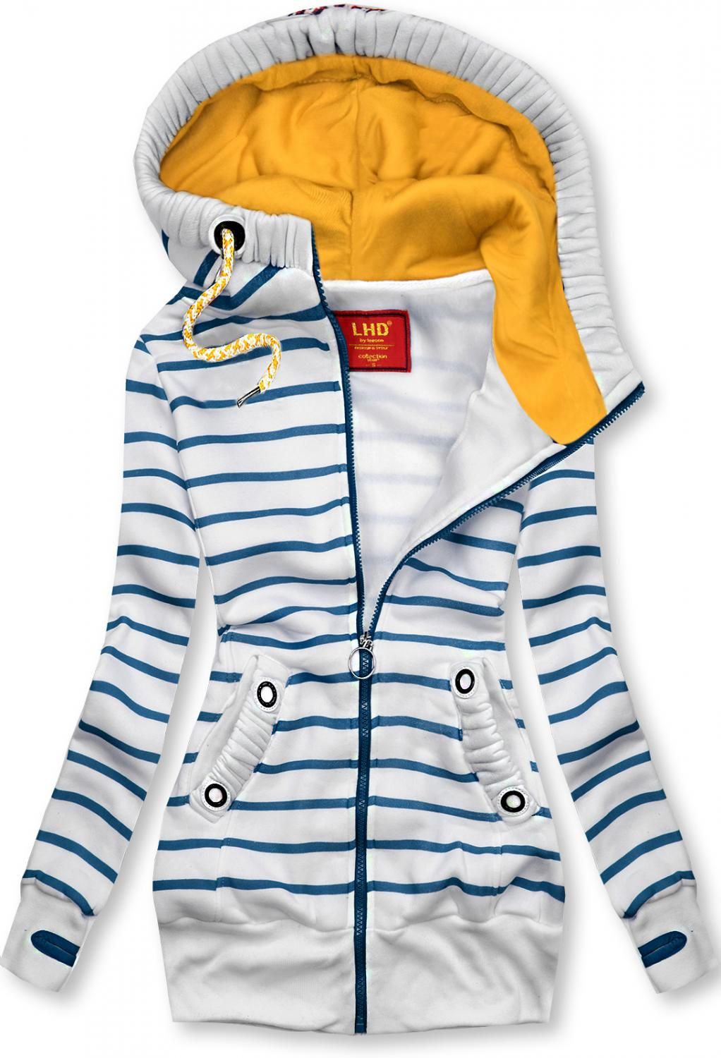 Sweatjacke in Streifenoptik weiß/blau