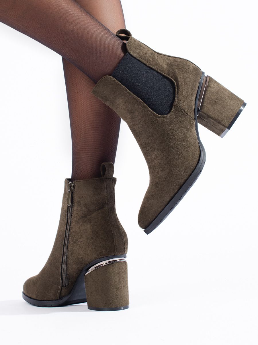 Dunkelgrüne Wildleder Stiefeletten mit Blockabsatz Vinceza