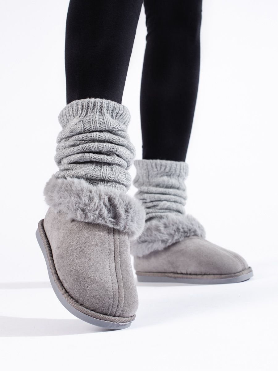 Damen Hausschuhe mit Kunstfell Grau