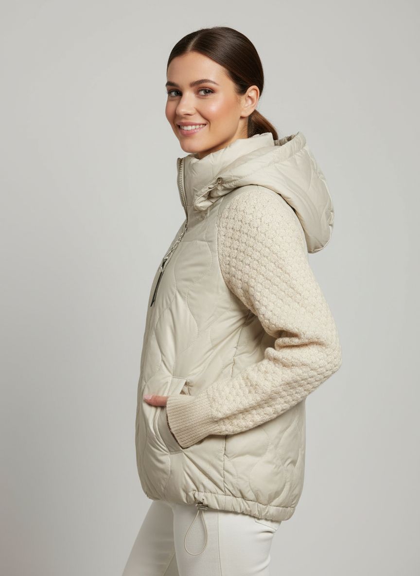 Damen-Übergangsjacke mit Strickärmeln Beige