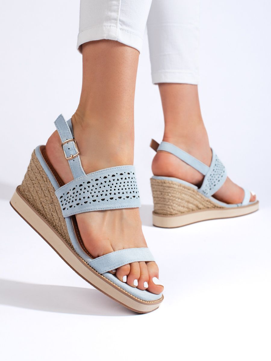 Blaue Damen Sandalen mit Keilabsatz