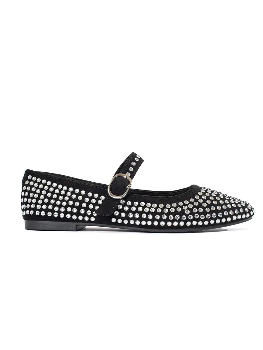 Schwarze Damen Ballerinas mit Nieten