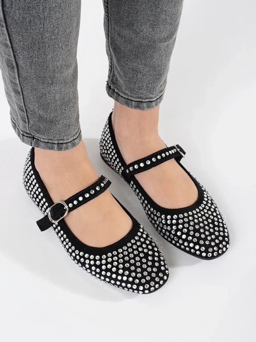 Schwarze Damen Ballerinas mit Nieten